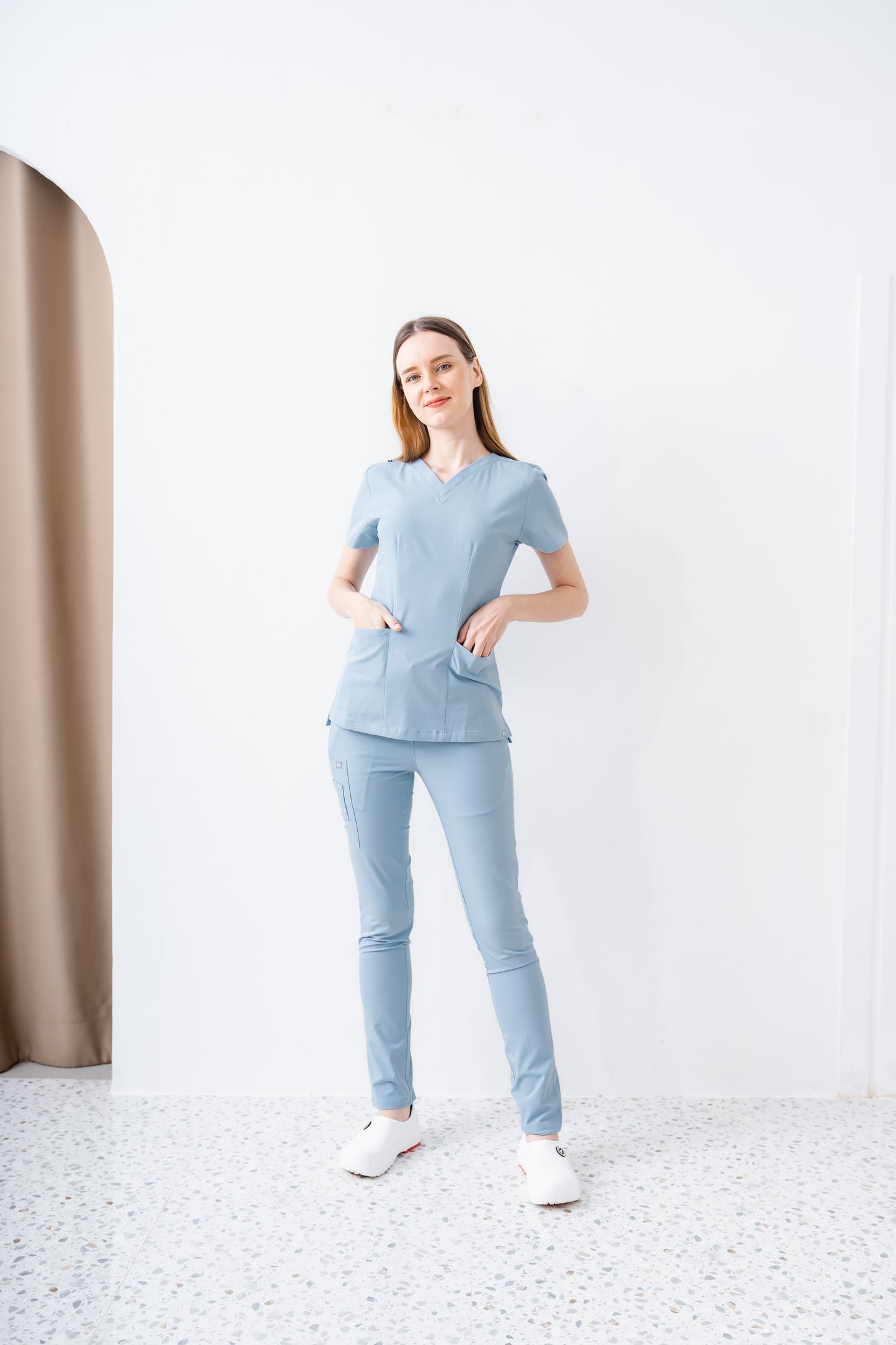 PAT-MED 'JOY' Premium Women's Scrub Top STONE BLUE