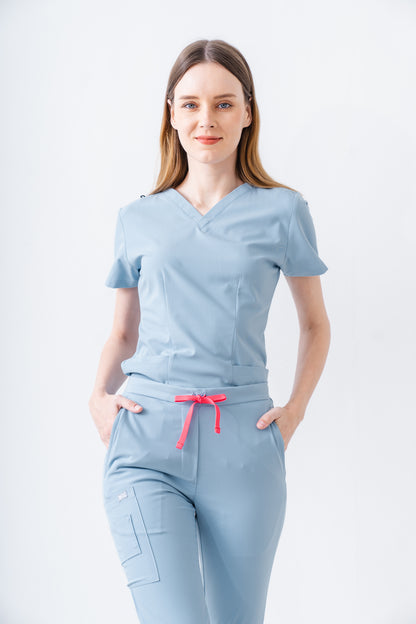 PAT-MED 'JOY' Premium Women's Scrub Top STONE BLUE